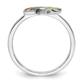 Sterling Silver Rhodium-plated Children's Size 4 Multicolored Enameled Rainbow with Star Ring